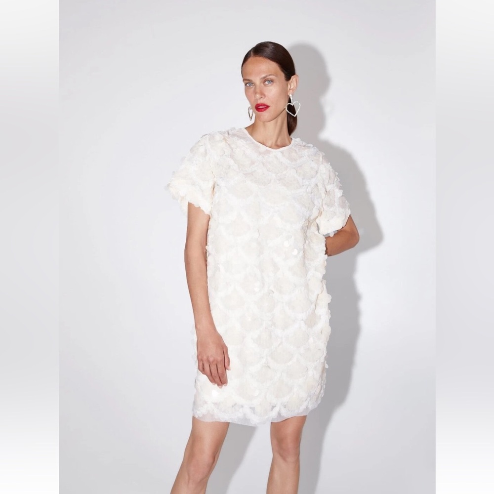 Zara Runaway Style Off White Sequin Dress Limited Edition NWT $189